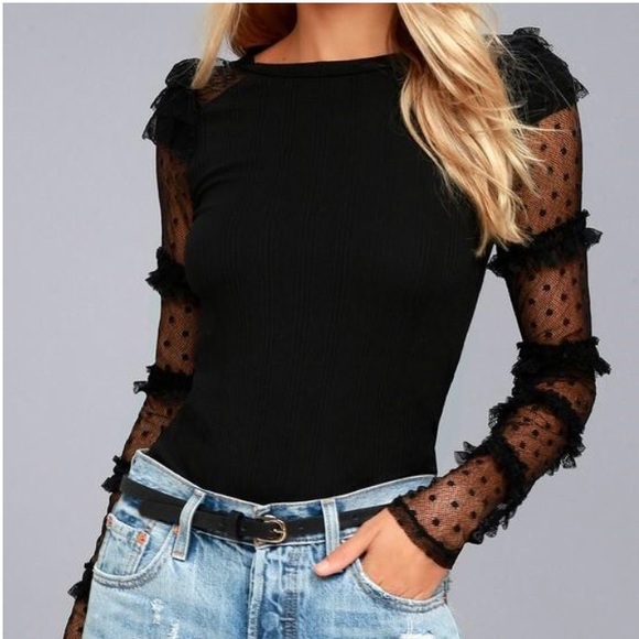FREE PEOPLE Kiss Kiss Ruffle Lace Trim Mesh Top XS - Picture 5 of 9